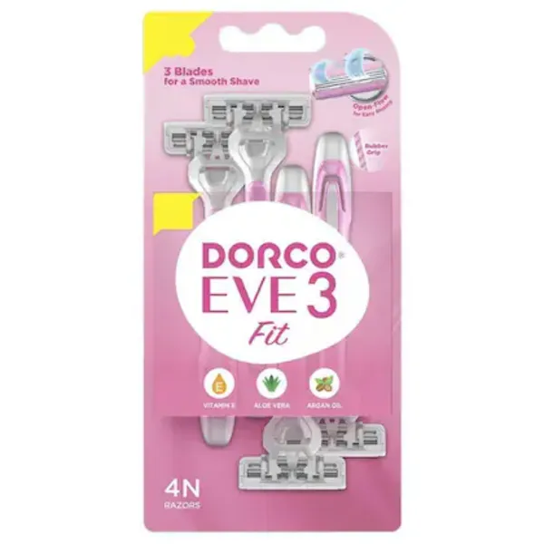 Dorco Eve 3 Fit Razor - 4 قطع (اشتري 3 شفرات واحصل على 1 مجانا )